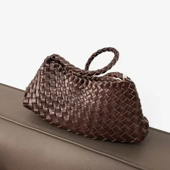 Dragon Diffusion santa croce small woven leather bag in dark brown - Picture 4 of 9